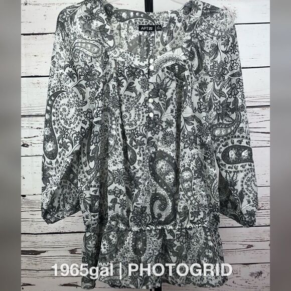 Apt.9 Medium Polyester Blouse Gray Black Paisley - Picture 1 of 8